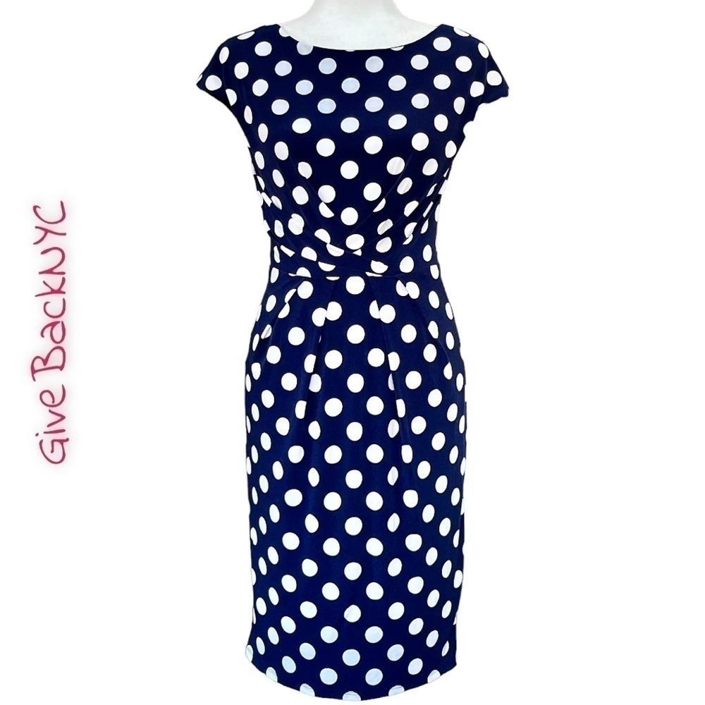 Vintage Eliza J Polkadot Dress Blue and White Size 2